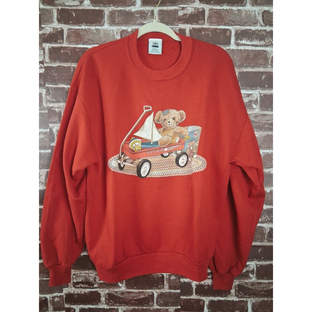 Vintage 80s Gopher Sport Teddy Bear Christmas Sweatshirt LARGE Red Granny Toys